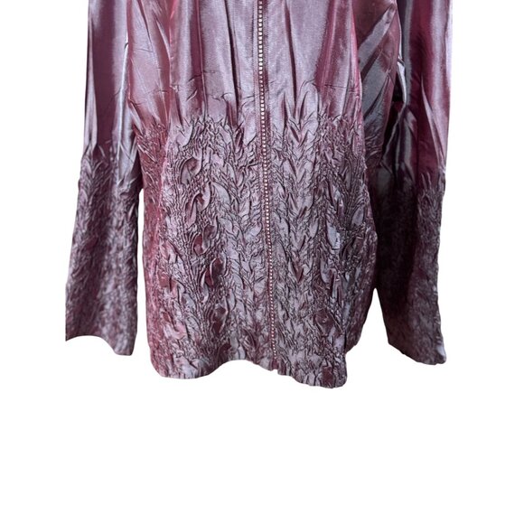 Jacket Blazer Womens Purple Satin Metallic Silky Finish Long Sleeve Purple XXL - Picture 5 of 7
